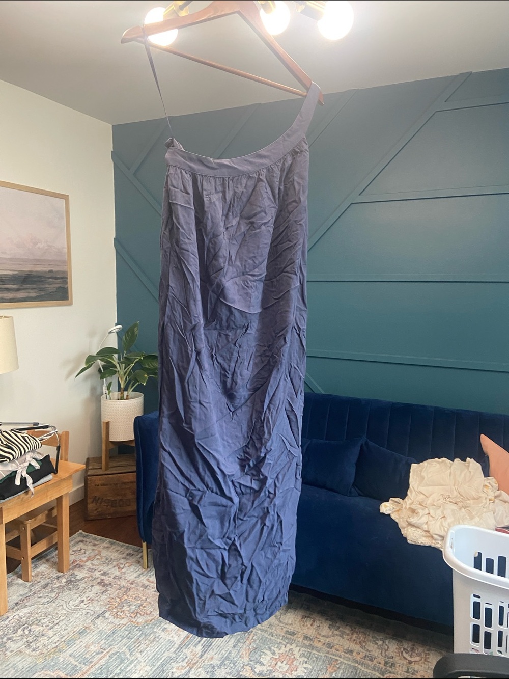 One shoulder slip dress with pockets - Navy